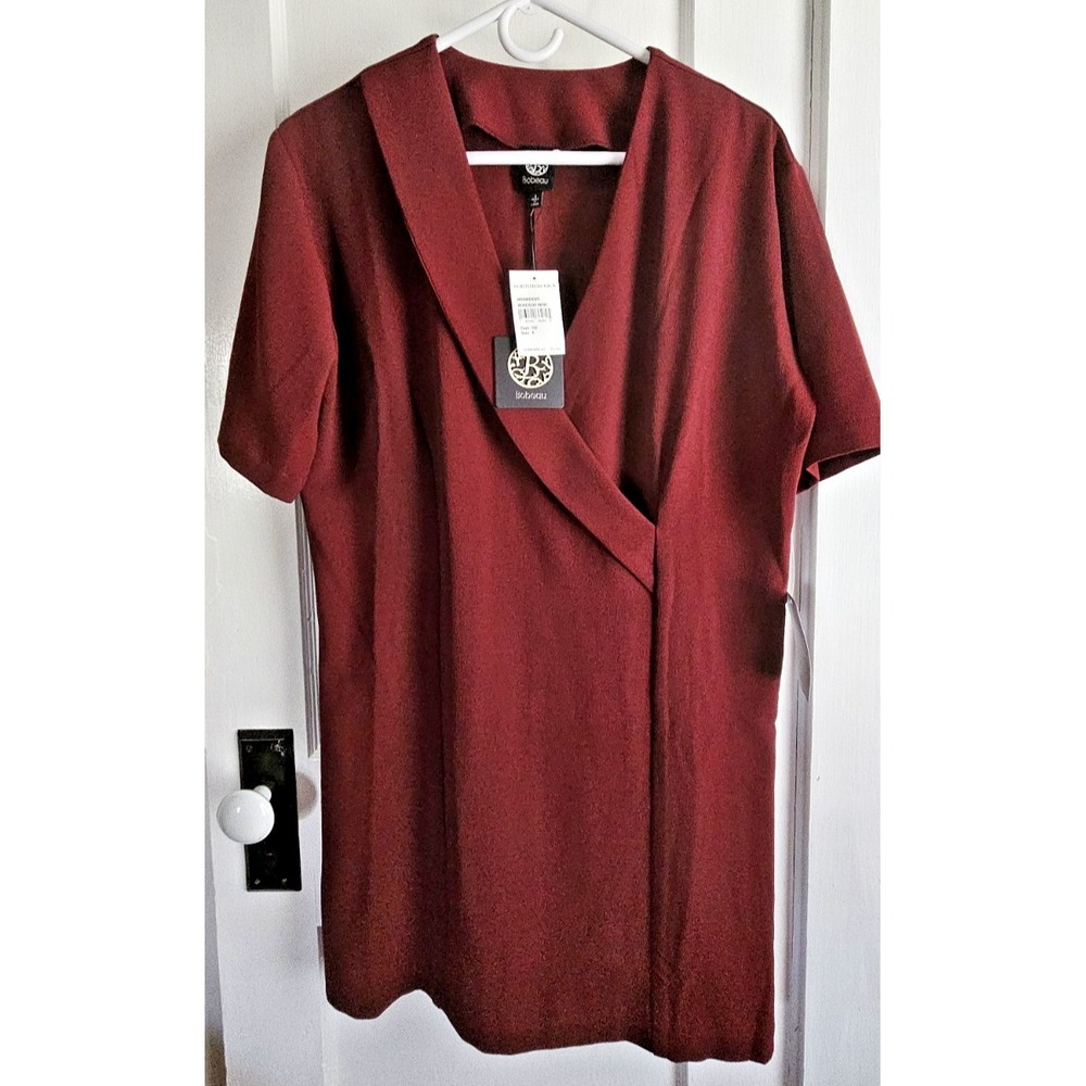 NWT BOBEAU women windsor wine short sleeve surplice shift dress Sz S